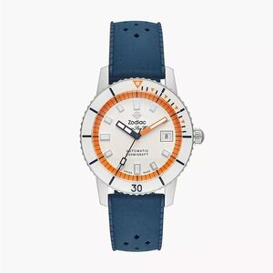 Zodiac Super Sea Wolf Compression Diver Automatic Rubber Strap Watch Blue Orange